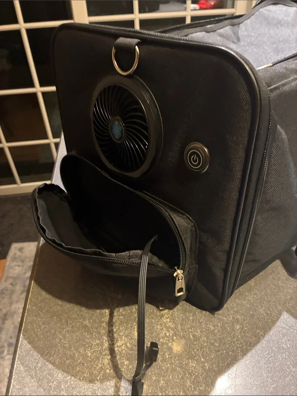 Black Pet Travel Carrier with Built-In Fan